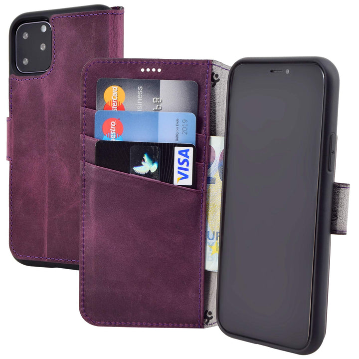 Suncase Book-Style Hülle kompatibel mit iPhone 11 (6.1 Zoll) Leder Tasche (Slim-Fit) Lederhülle Hand