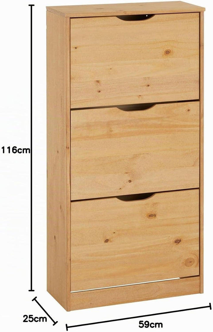 IDIMEX Schuhschrank Basil, schöner Schuhkipper mit 3 Klappen, praktische Schuhkommode aus Kiefer in