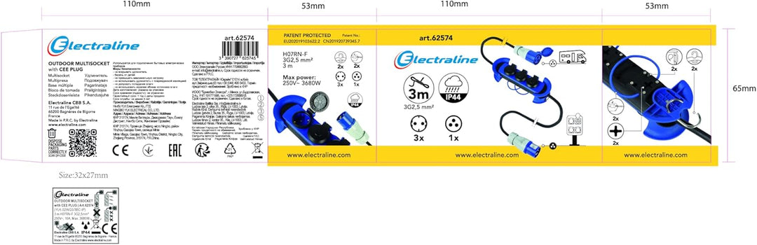 Electraline 62574 Professionelle Steckdosenleiste/Verlängerung für den Aussenbereich, CEE-Stecker, C