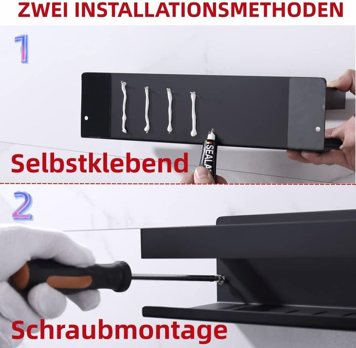 HomeHeng Duschablage Ohne Bohren Mattschwarz, Duschregal Wandmontage Badregal Duschkorb Edelstahl SU