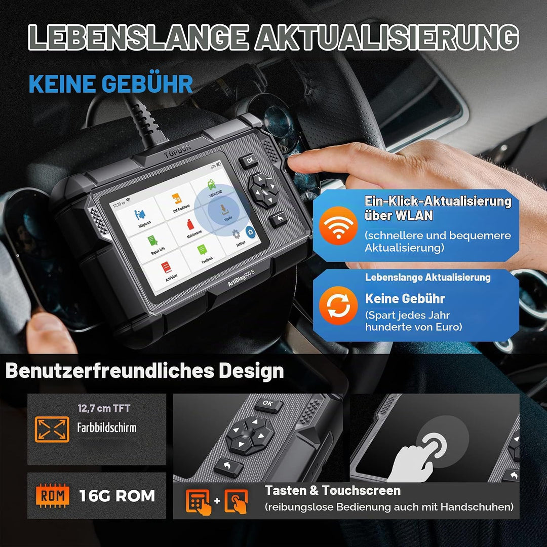 TOPDON Kabelgebunden, OBD2 Diagnosegerät Auto AD500S,diagnosegerät für ABS SRS Motor und Getriebe,Se