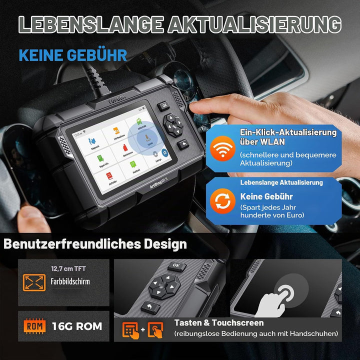 TOPDON Kabelgebunden, OBD2 Diagnosegerät Auto AD500S,diagnosegerät für ABS SRS Motor und Getriebe,Se