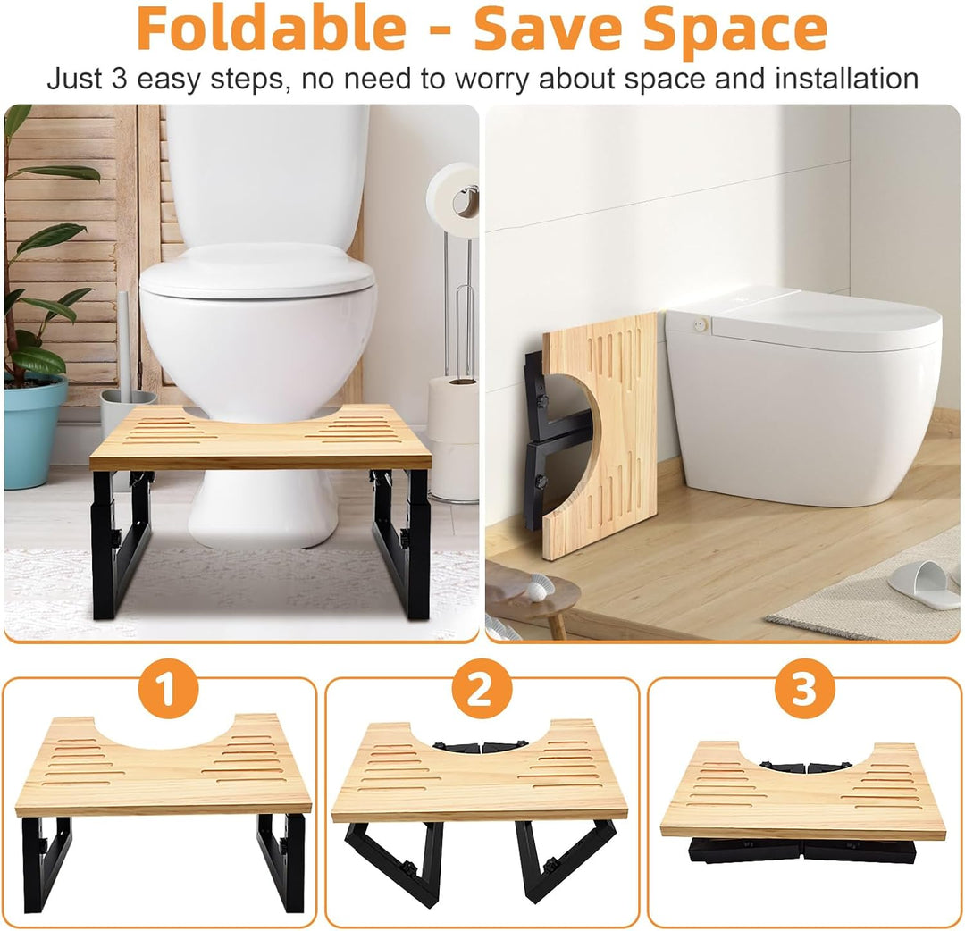 YTACREA Klappbarer Toilettenhocker Erwachsene aus Holz, Klohocker Höhenverstellbar, Tragbarer WC Toi