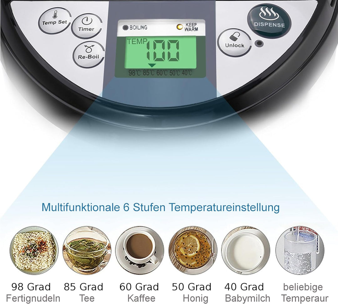 Thermopot 5 Liter | Glühweinkocher | Edelstahl Heisswasserspender | Wasserkocher | Wasserspender | D
