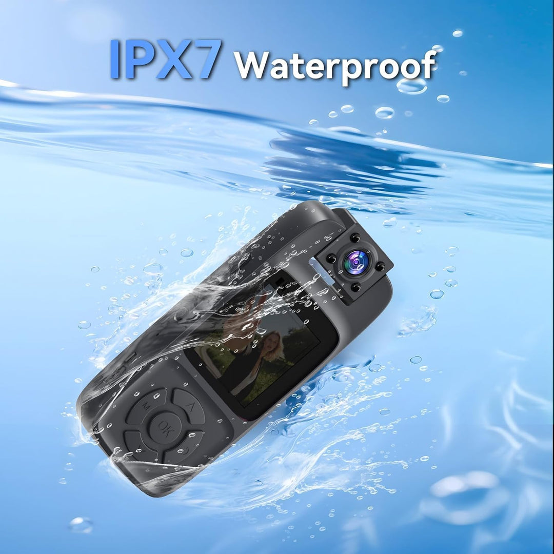 BodyCam 256G IPX7 Wasserdicht mit Nachtsichtfunktion,4K Körperkameras mit 180°Drehbarer Kamera, 180