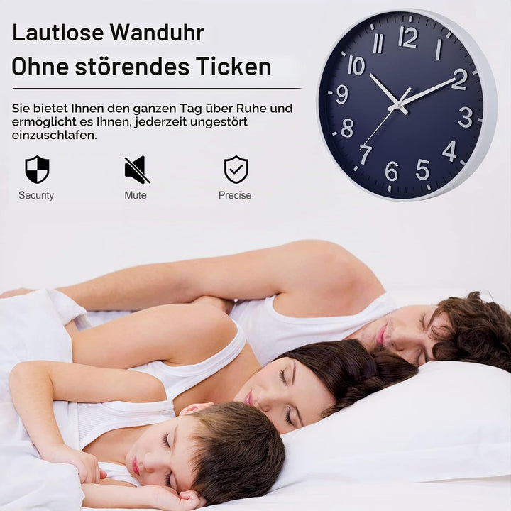 HZDHCLH 30cm Lautlos Wanduhr ohne Ticken Schleichende Sekunde mit Arabisch Ziffer für Büro, Klassenz
