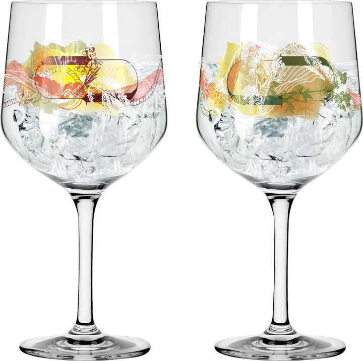 Ritzenhoff 3791001 Gin-Glas 700 ml – 2er-Set – Serie Botanic Lights Nr.1 – 2 Stück mit Sommerfarben