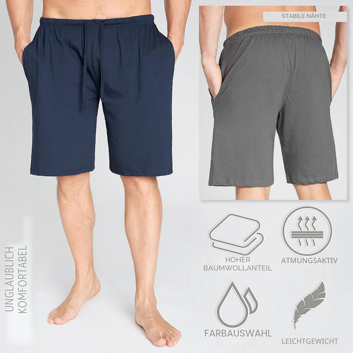 CityComfort Pyjama Shorts Herren, Kurze Schlafanzughose Herren mit Seitentaschen &amp; Elastischem Bund