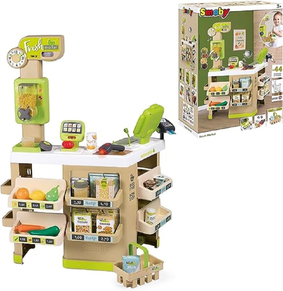 Smoby - Supermarkt Fresh Market - Bio-Supermarkt mit Spielkasse, Einkaufskorb, viel Zubehör und Elek