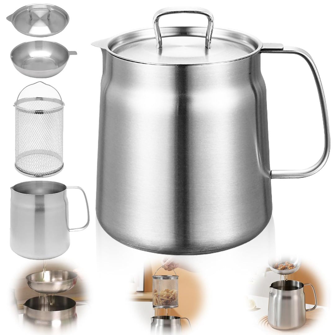 Frittiertopf, 2L Brattopf aus Edelstahl, Frittiertopf mit Sieb, Griff und Deckel, Kleiner Kochtopf z
