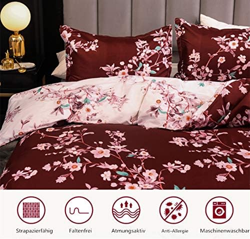 Boqingzhu Bettwäsche 220x240cm King Size Blumen Rosa Rot Weiss Wende Bettwäsche Set Microfaser 1 Bet