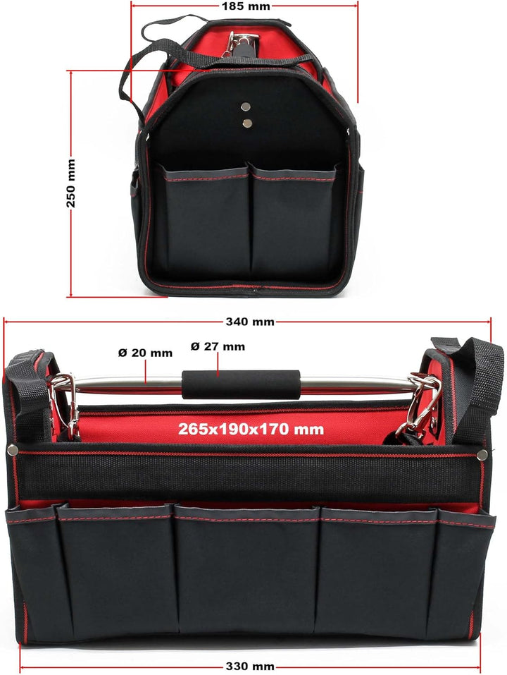 Wiltec Werkzeugtasche Grösse L 33x18,5x25 cm, Werkzeugbeutel mit verstellbarem Schultergurt und Trag