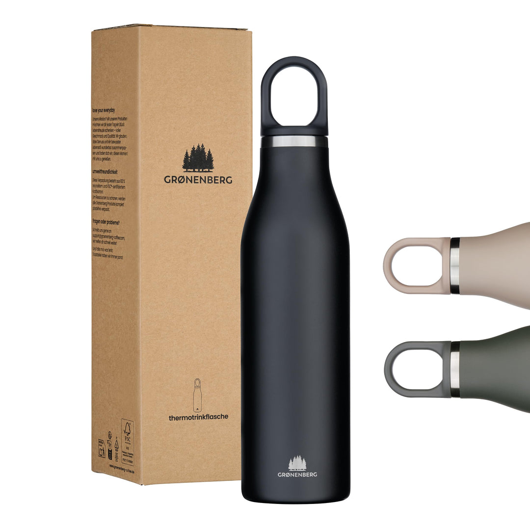 Groenenberg Trinkflasche Edelstahl 500ml oder 750ml | 100% Auslaufsicher | Thermosflasche Kohlensäur