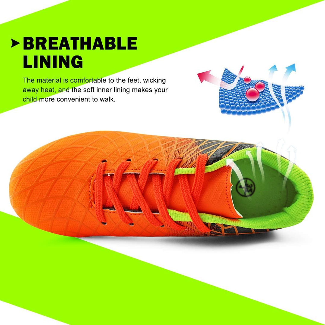 JABASIC Kinder Soccer Boots Jungen Mädchen Sportlich Draussen Fussballschuh 36 EU Orange 1, 36 EU Or