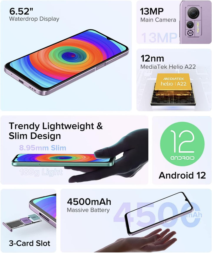 Ulefone Android 12 4G Smartphone ohne Vertrag Note 14(64GB), 3-Karten-Steckplatz, Quad Core 4GB+64GB