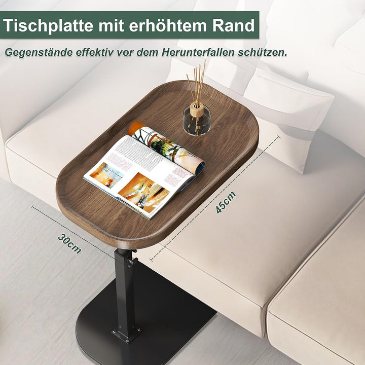 Beistelltisch C Form Höhenverstellbar 30x45cm, Holz Klein Couchtisch Sofatisch mit 360° Drehbar, Ova