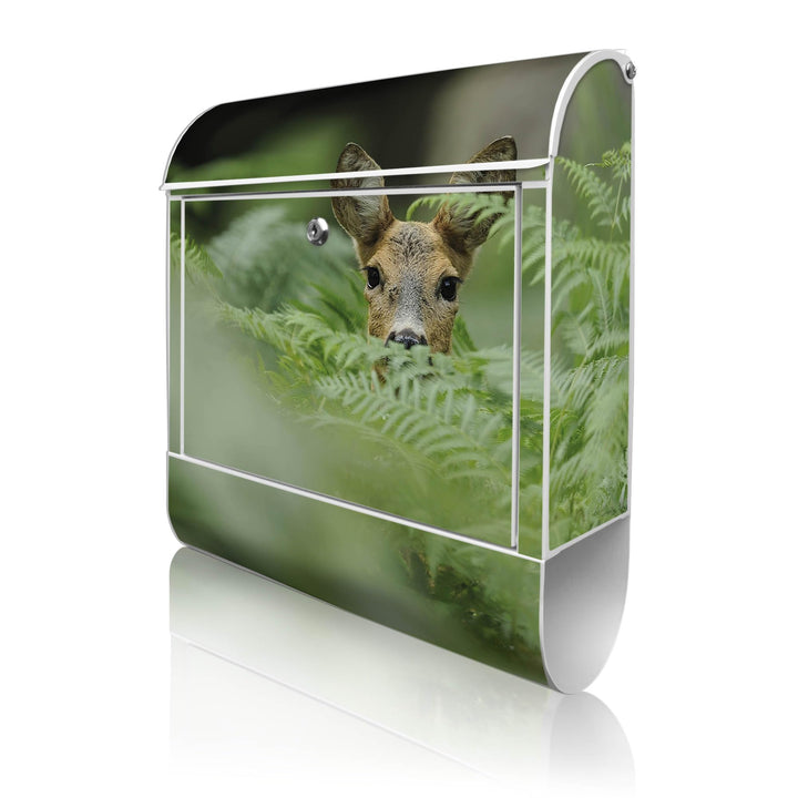 banjado® Design Briefkasten mit Motiv REH 39x47x14cm &amp; 2 Schlüssel - Briefkasten Stahl weiss mit Zei
