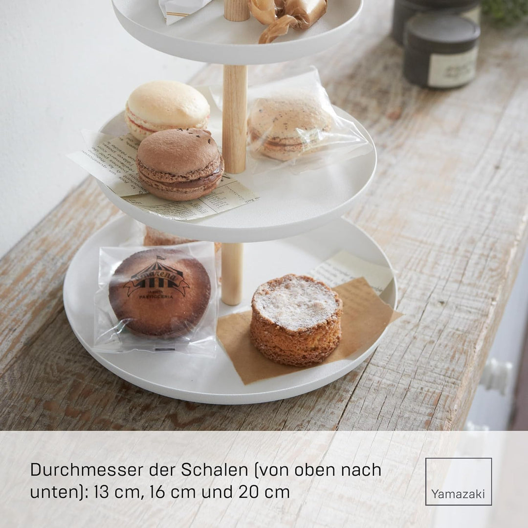 YAMAZAKI Tosca' 2419 3-stufiger Dessertständer für Wohnzimmer, Küche, Stahl, Holz, Weiss, L B 20 x H