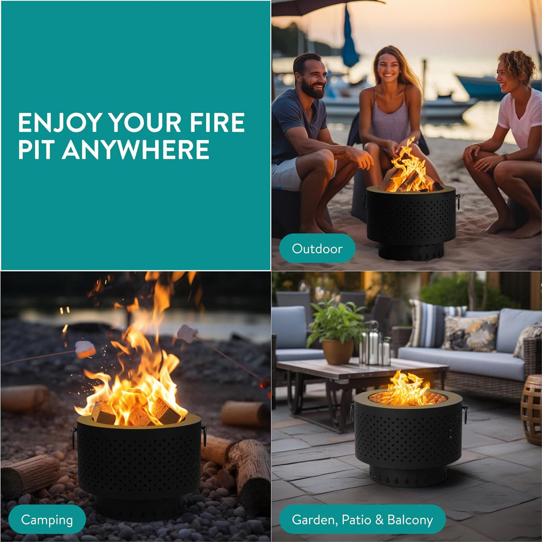 Navaris Feuerschale aus Gusseisen rauchfrei - smokeless Fire Pit Bonfire - rauchfreier Feuerkorb mit