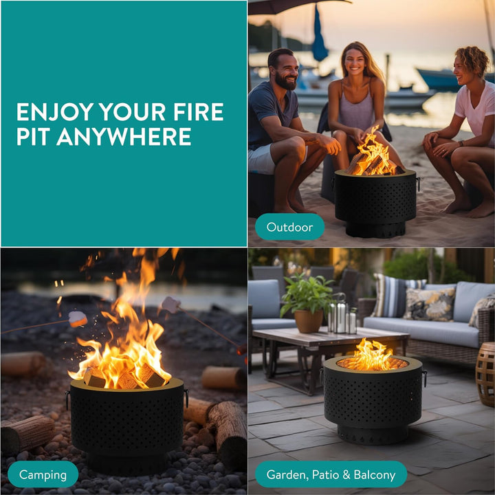 Navaris Feuerschale aus Gusseisen rauchfrei - smokeless Fire Pit Bonfire - rauchfreier Feuerkorb mit