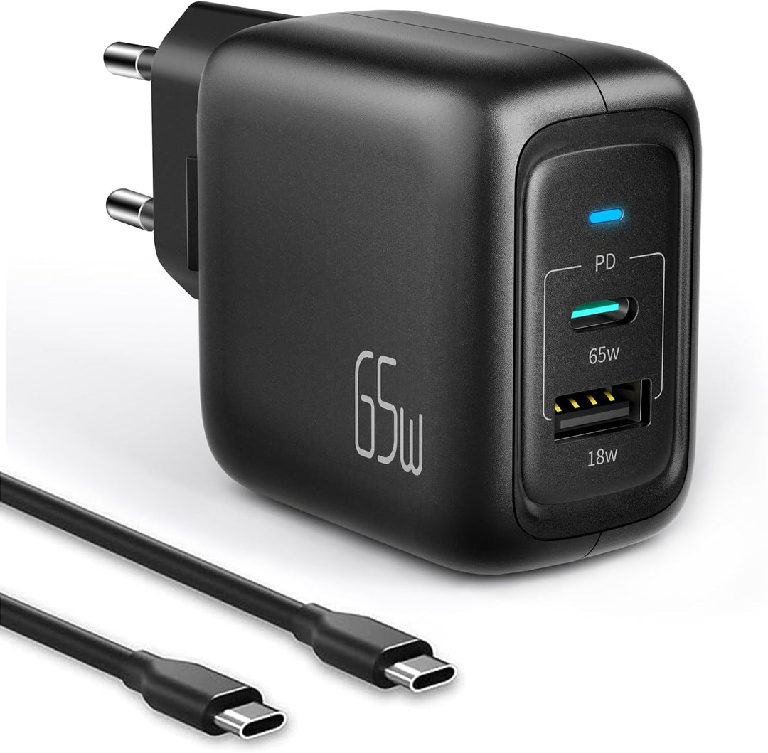 imuto 𝟔𝟓𝐖 USB C Ladegerät 2-Port Schnellladegerät, GaN Laptop-Ladegerät PD3.0 & QC3.0, USB C Netztei