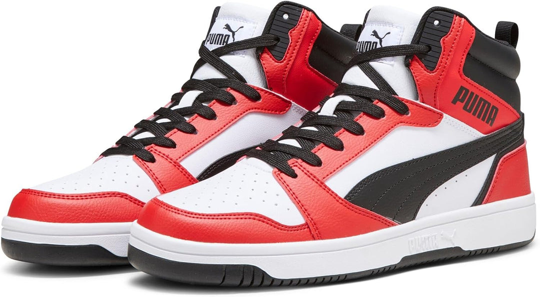 PUMA Unisex Rebound V6 Sneaker 43 EU Puma White Puma Black For All Time Red, 43 EU Puma White Puma B