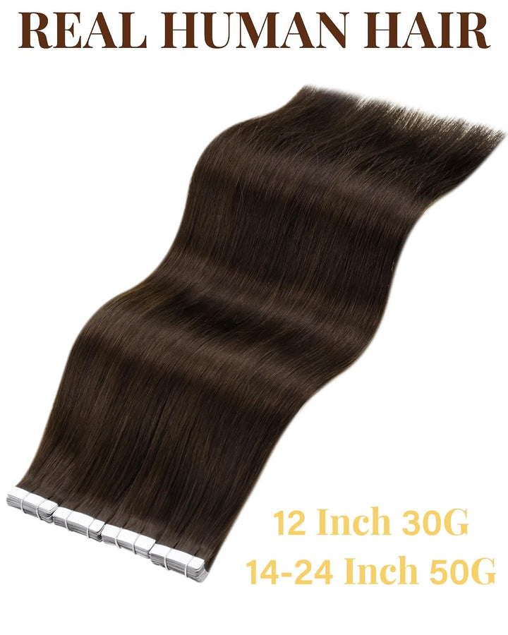 Hetto Tape Extensions Echthaar, Mittelbraun, 35cm | 20 Stucke 40g 100% Remy Haar, Invisible Doppelse
