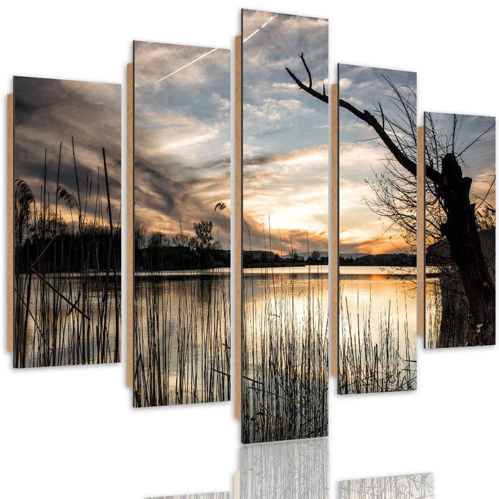 Wandbild Natur 200x100 cm Deco Panel 5 Teilig XXL Kunstdruck See Baum braun Deco Panel XXL 200x100 c