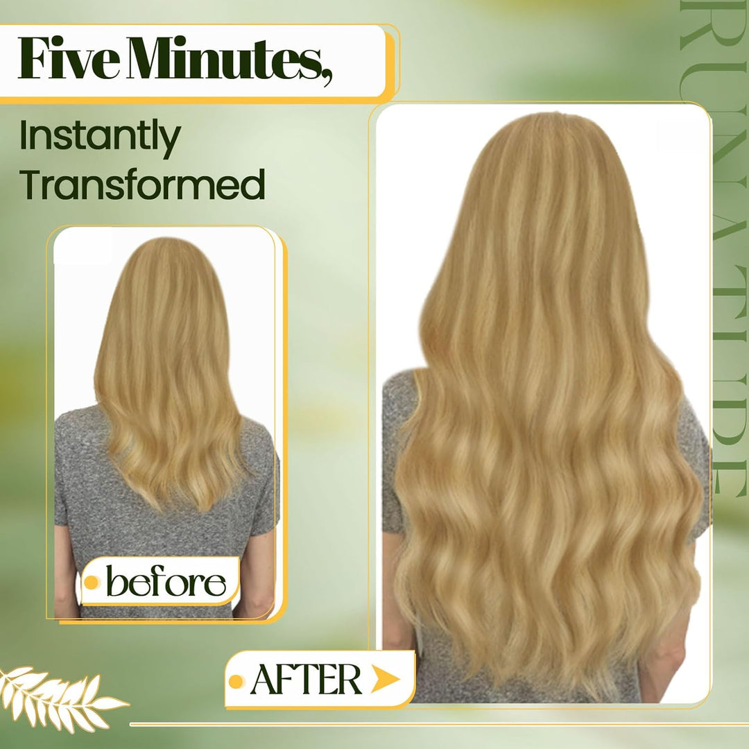 RUNATURE Clip Echthaar Extensions Gold Blond mit Hellblond Clip in Haarverlängerung Remy Echthaar Cl