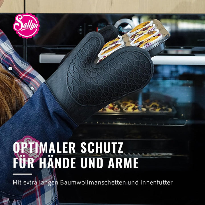 Sallys Premium Backhandschuhe - Hitzebeständige Ofenhandschuhe für sicheres Backen und Kochen bis 23