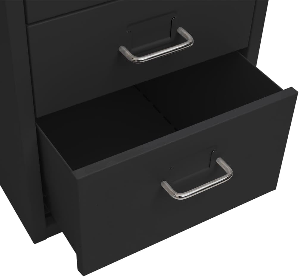 Aktenschrank mit Rollen Schwarz Metall 28x41x69 cm Büroschrank mit 6 Schubladen und Metallgriffen fü