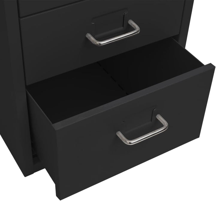 Aktenschrank mit Rollen Schwarz Metall 28x41x69 cm Büroschrank mit 6 Schubladen und Metallgriffen fü