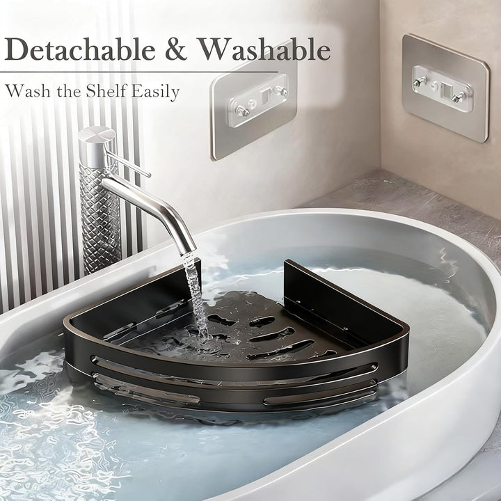Duschablage ohne Bohren - Der perfekte Badezimmer Organizer! Eckregal für Dusche & Bad mit 4 Haken.
