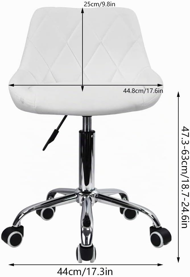 KKTONER Drehstuhl Rollhocker Arbeitshocker mit Lehne höhenverstellbar Drehhocker aus PU Leder Weiss,