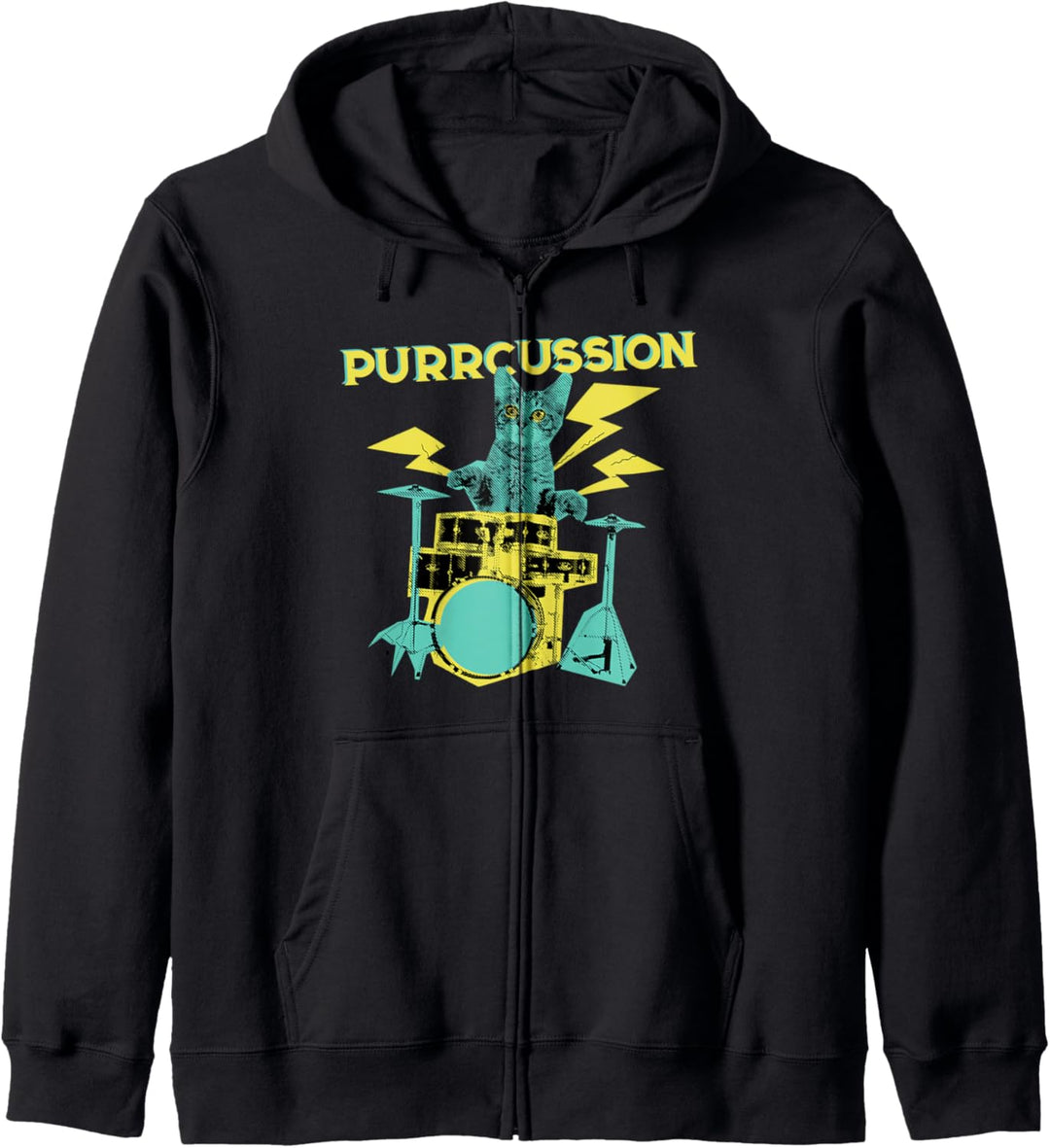 Funny Cat Playing Drum Drummer Percussion Purrcussion Kapuzenjacke