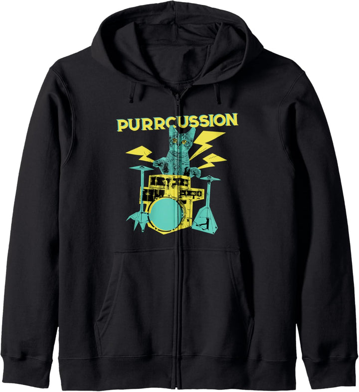 Funny Cat Playing Drum Drummer Percussion Purrcussion Kapuzenjacke