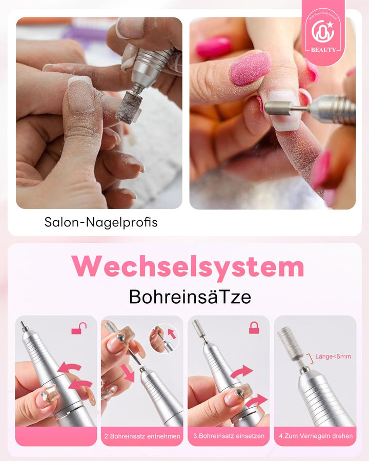 CozyZen Kabellose Nagelfeile Professionell: 45000 U/min Wiederaufladbare Elektrische Nagelfeile Set,