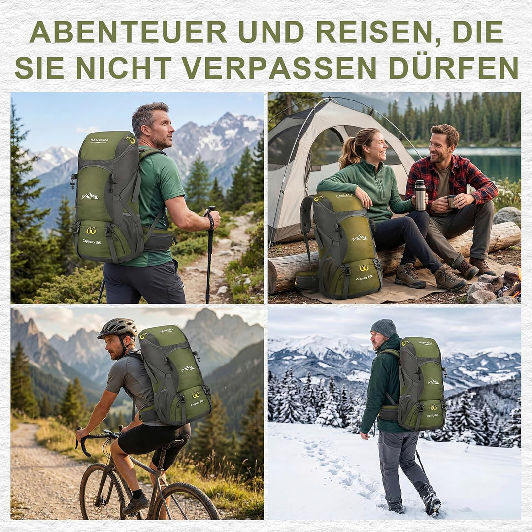 jianyana Wanderrucksack 50L Trekkingrucksack Regenhülle Reiserucksack Wasserdichter Campingrucksack