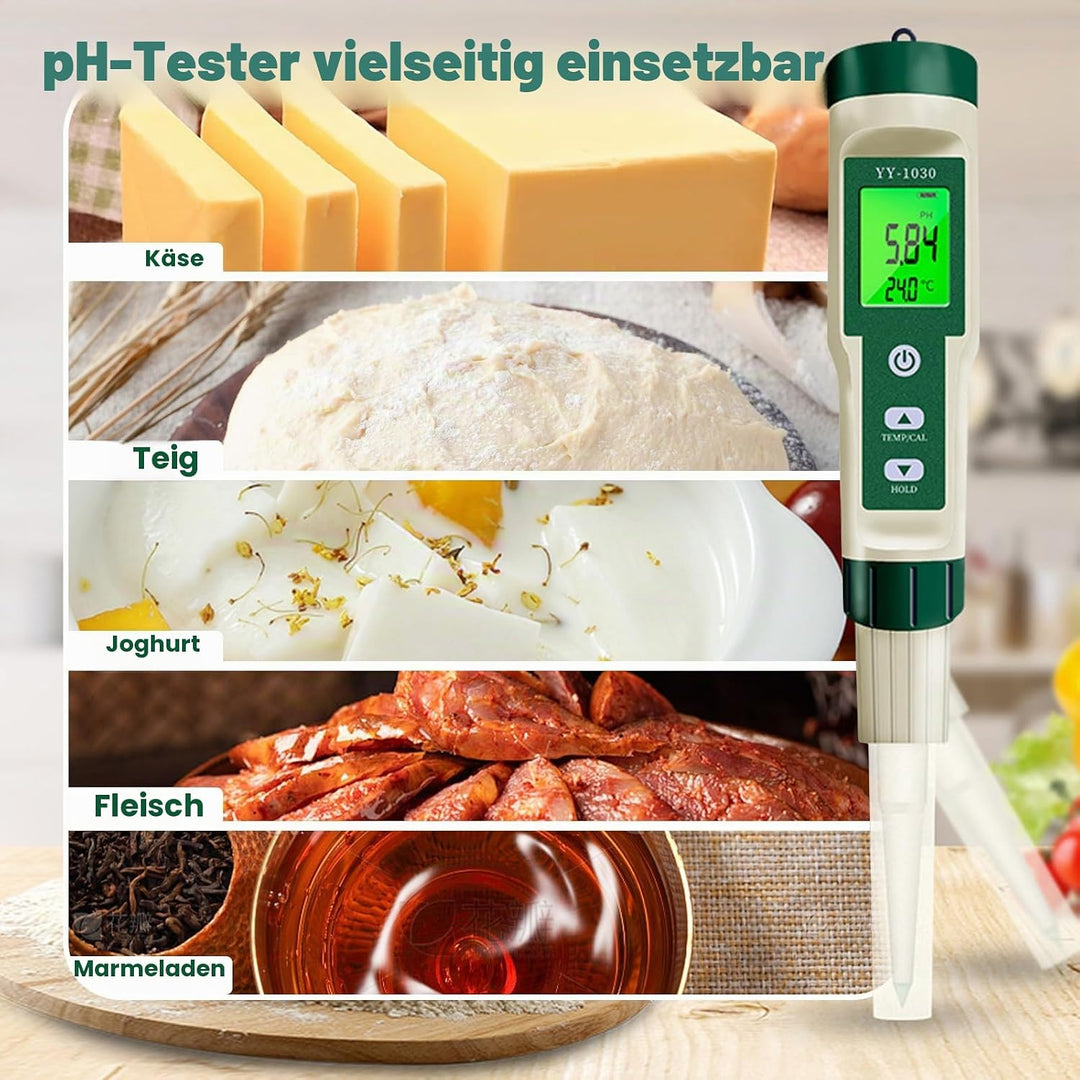 pH Messgerät für die Herstellung von Fermentierten Lebensmitteln Test pH, °C/°F, IP67 und Hintergrun