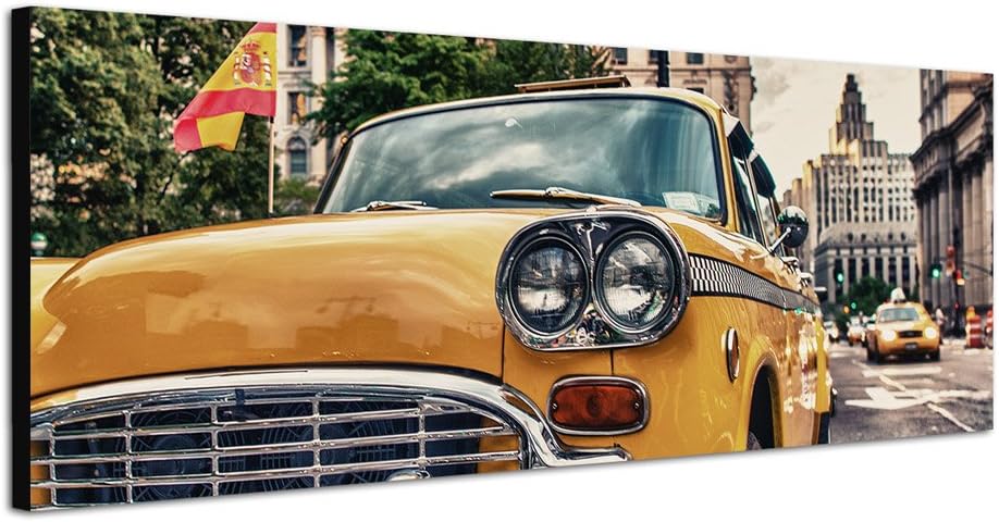 Paul Sinus Art Panoramabild auf Leinwand und Keilrahmen 150x50cm New York Strasse Gebäude Taxi alt V
