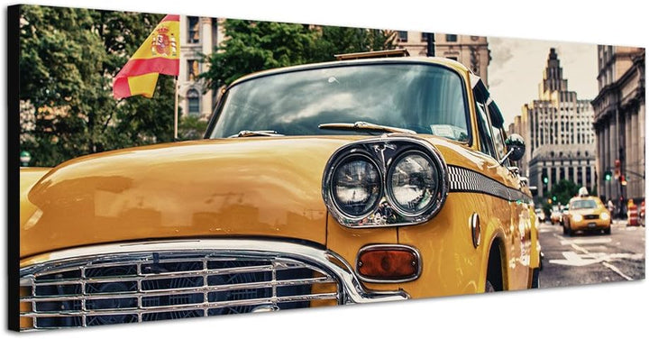 Paul Sinus Art Panoramabild auf Leinwand und Keilrahmen 150x50cm New York Strasse Gebäude Taxi alt V