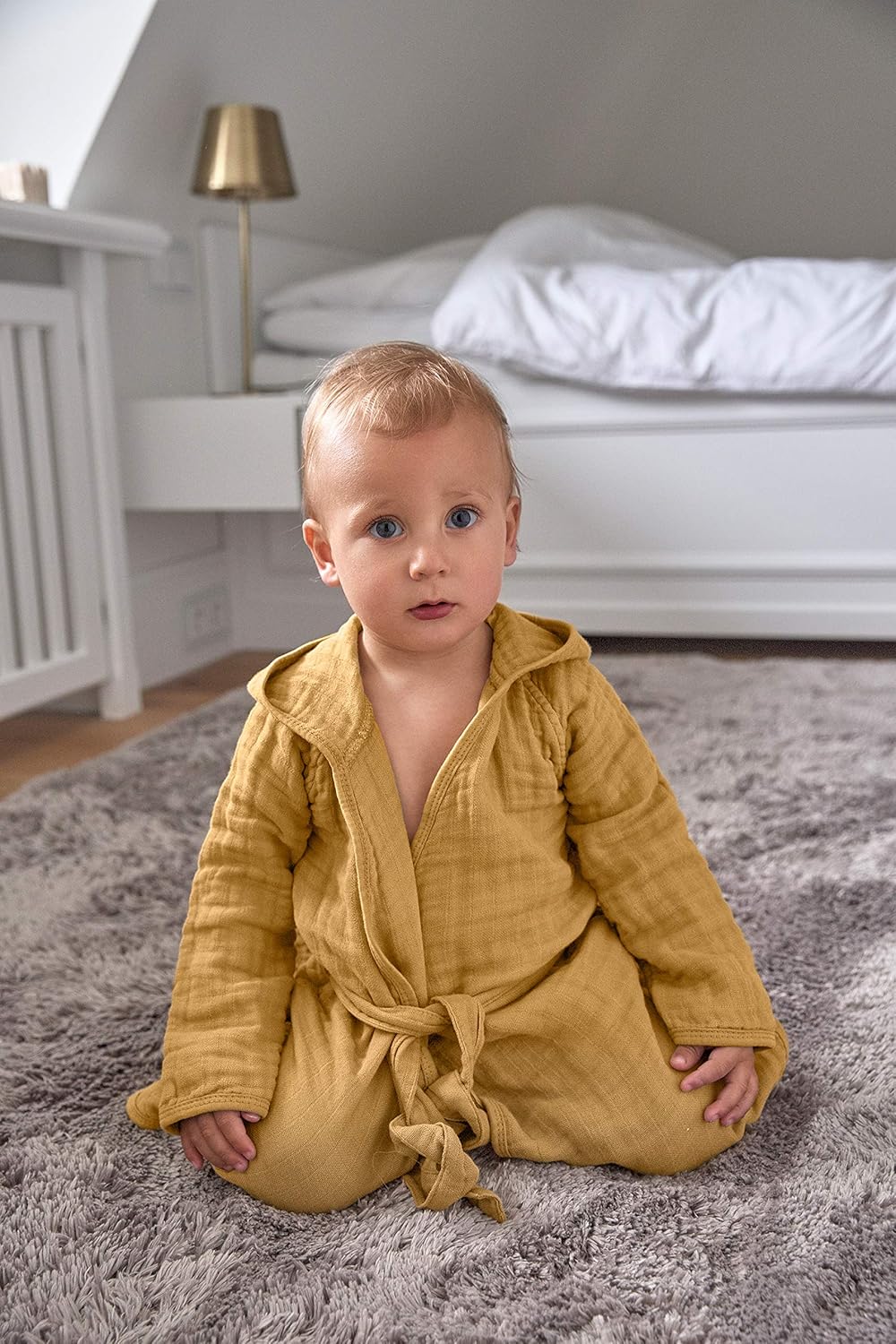 LÄSSIG Kinder Bademantel Baumwolle/Muslin Bathrobe 12-18 Monate mustard, 12-18 Monate mustard