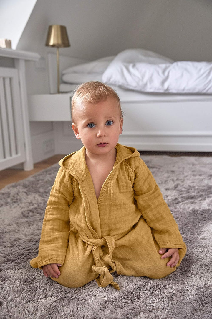 LÄSSIG Kinder Bademantel Baumwolle/Muslin Bathrobe 12-18 Monate mustard, 12-18 Monate mustard