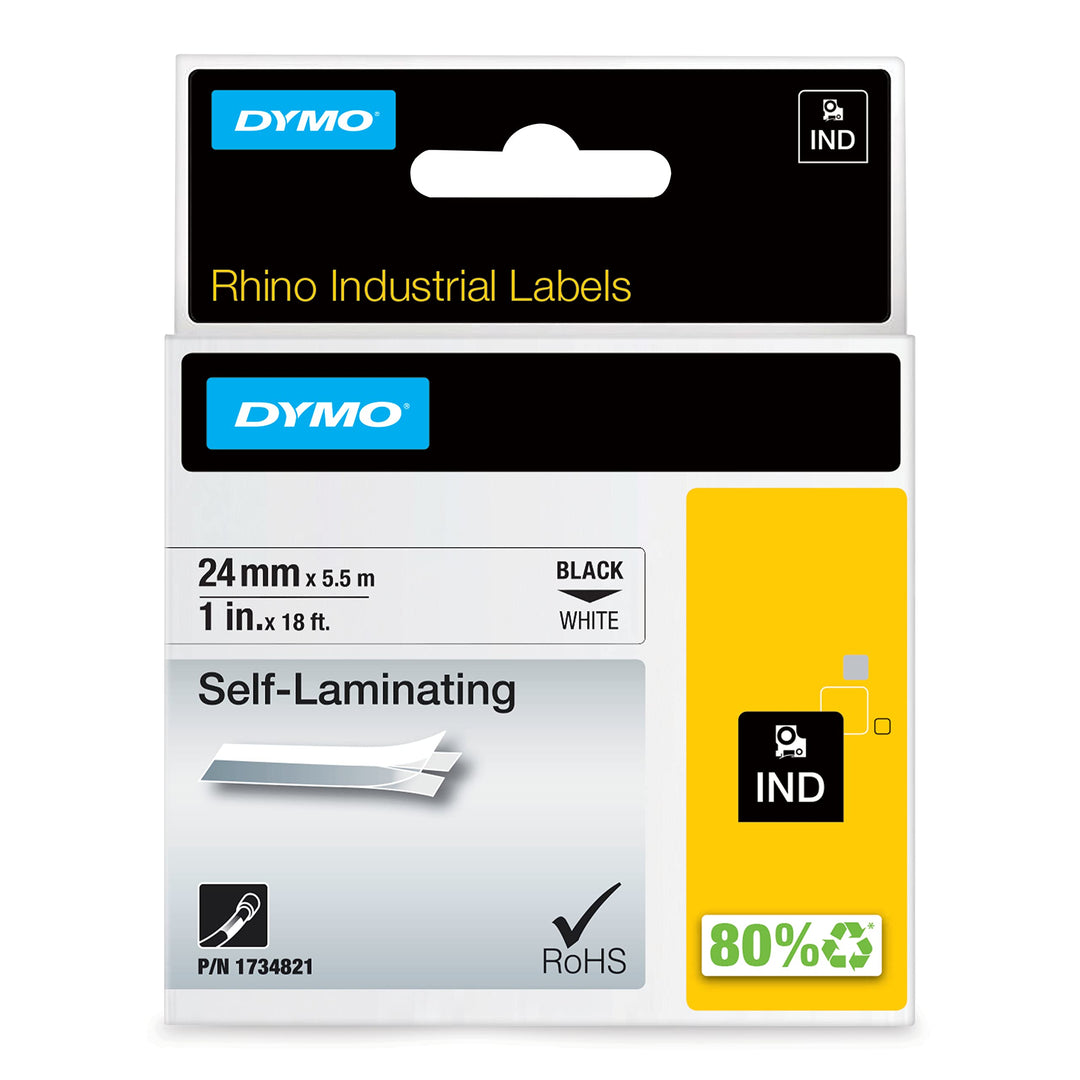 DYMO Rhino Industrie selbstlaminierende etiketten | 24 mm x 5,5 m | Schwarz auf Weiss | für DYMO Rhi