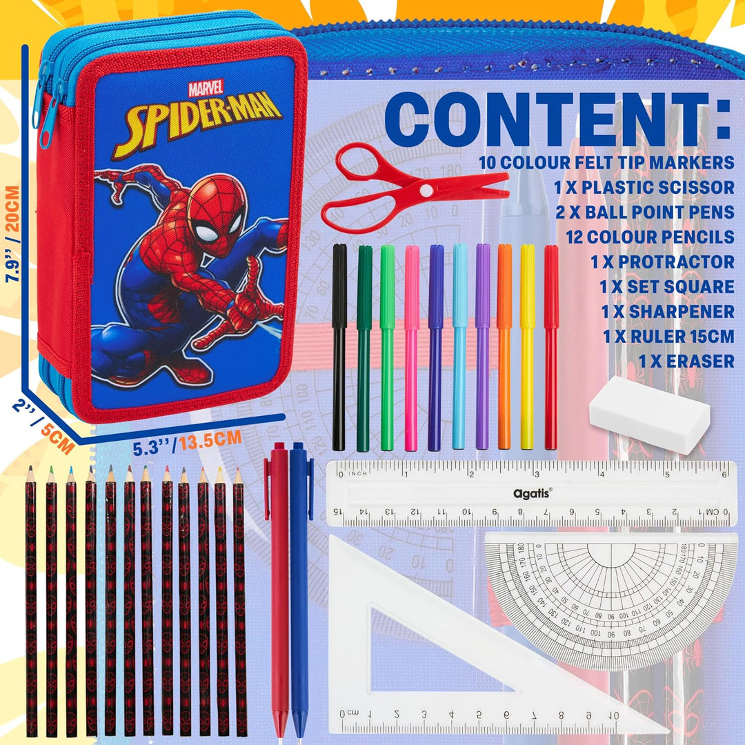 Marvel Spiderman Federmäppchen mit Stiften Gefülltes Federtasche für Kinder Stifte Federmappe Jungen