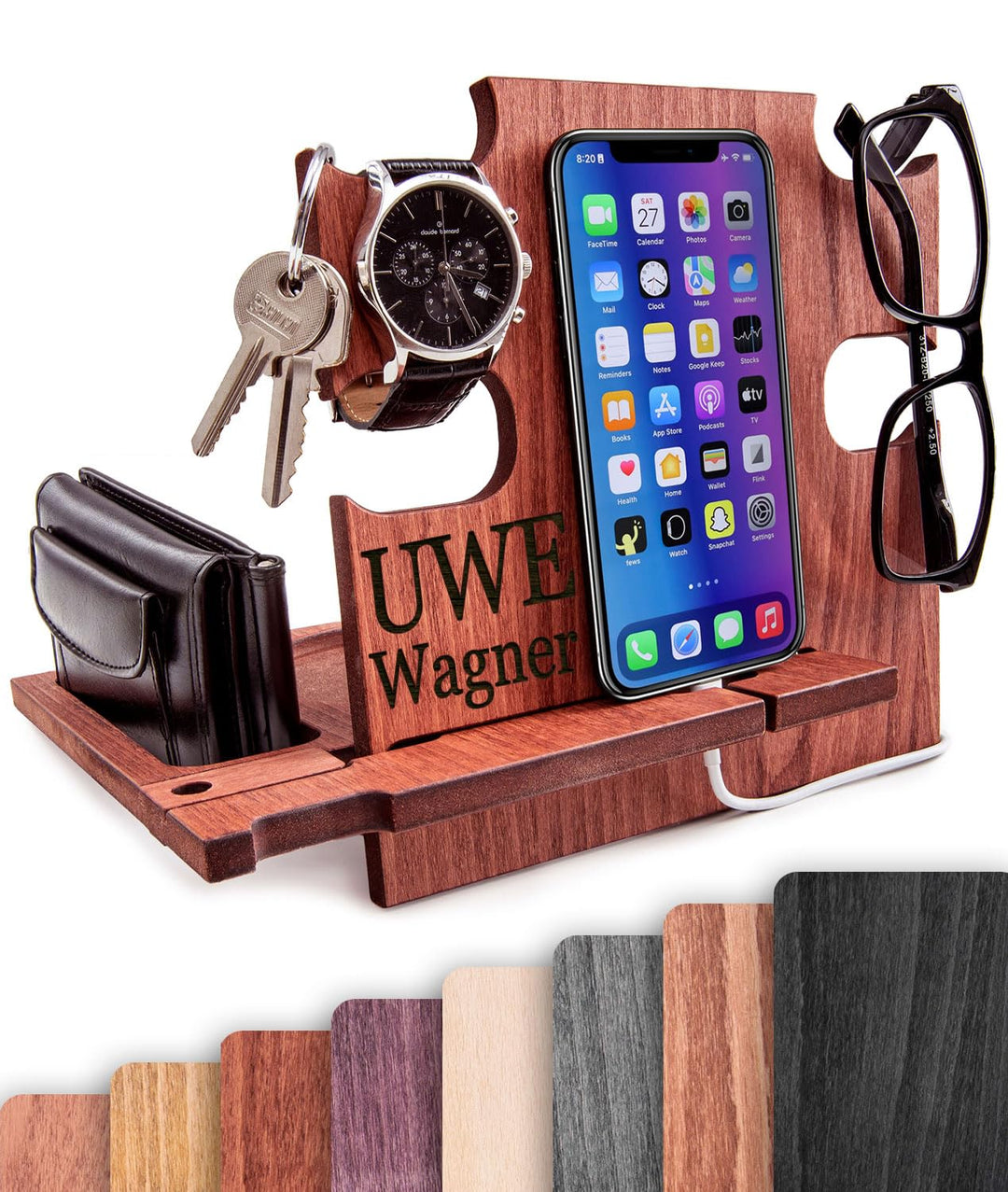 Personalized Gift for Him, Engraved Docking Station, Christmas Gift for Men - Smartphone Stand, Wood