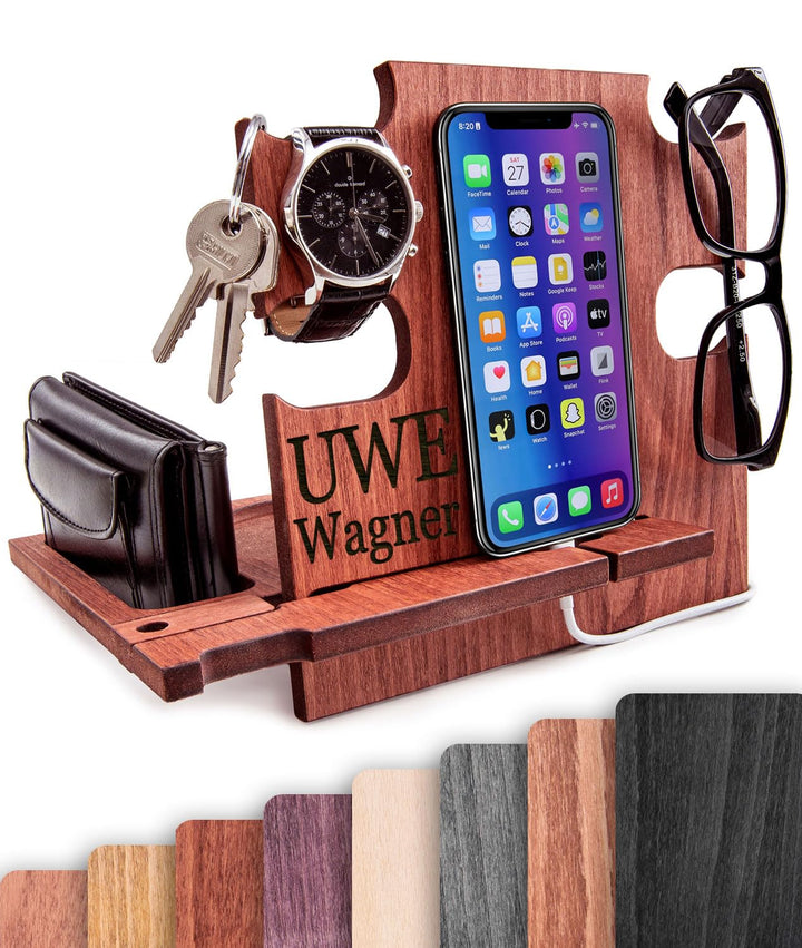 Personalized Gift for Him, Engraved Docking Station, Christmas Gift for Men - Smartphone Stand, Wood