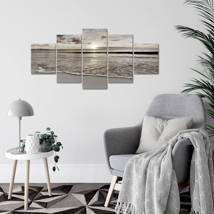 Runa Art Wandbilder Sonnenuntergang Strand 5 Teilig Bild auf Vlies Leinwand Deko Schlafzimmer Wohnzi