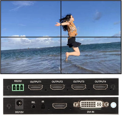 Goshyda Wand-Video-Controller 2X2, unterstützt 4K 30Hz -Ausgang und -Eingang, 180-Grad-Ansicht, für