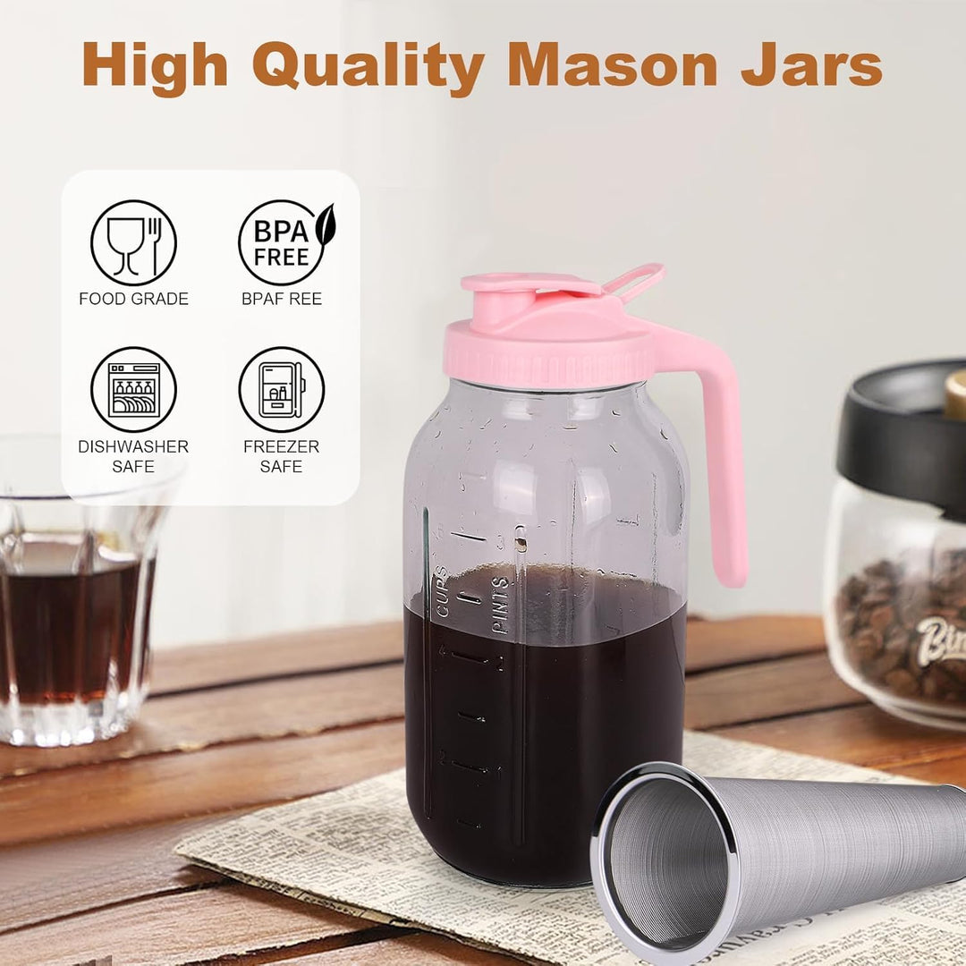 Cold Brew Kaffeebereiter, 1.8L Cold Brew Coffee Maker, Deckel mit Griff und Edelstahlfilter, Kaffeeb